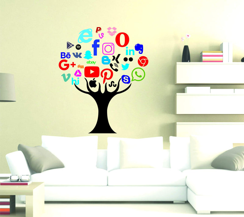 Sticker Hub Vinyl Social Media Network Concept Tree Icons Set Wall Decal Wall Stickers BS279