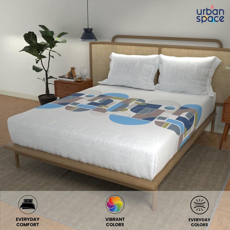 Urban Space Divine 100% Cotton Bedsheet for Double Bed with 2 Pillow Covers, Double Bedsheet (Size 90 x 100 inches, Binary Sky Blue)