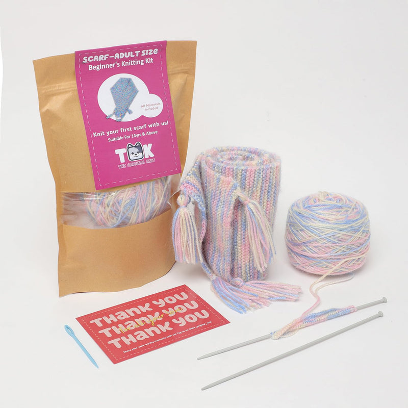 TOK THE ORIGINAL KNIT Beginner's Knitting Kit Scarf - Adult Size - Multicoloured