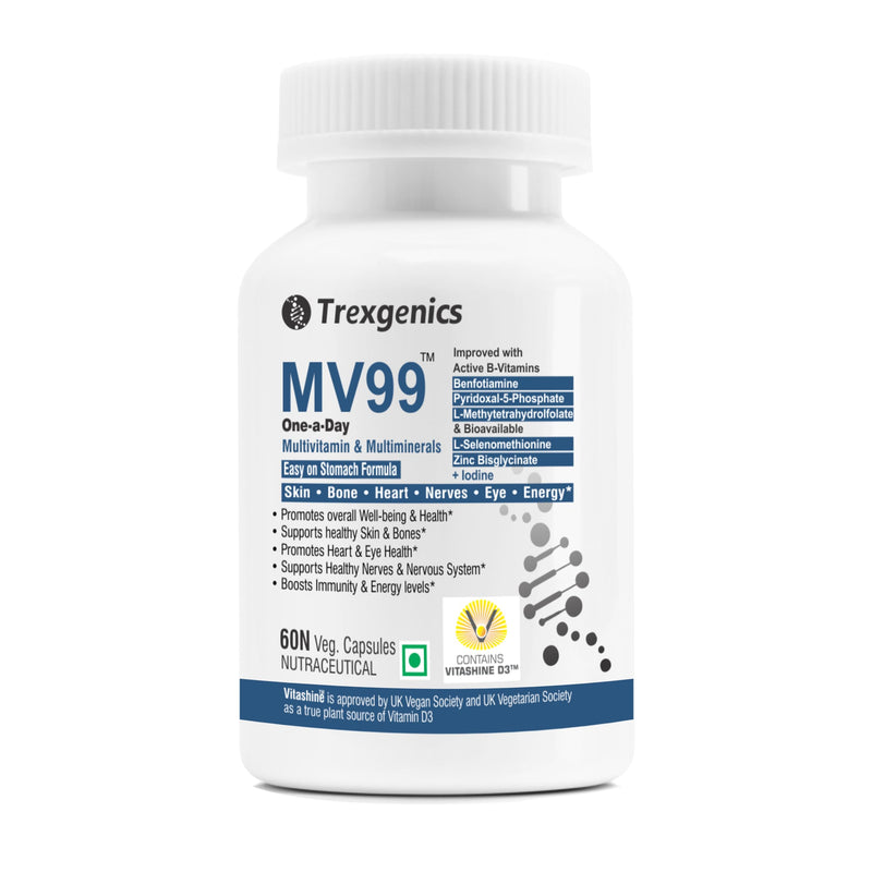 Trexgenics MV99 Multivitamin One-a-day Easy On Stomach - Complete Daily All you need with Multiminerals & Micronutrients for Men & Women (60 Veg. Capsules) (1)