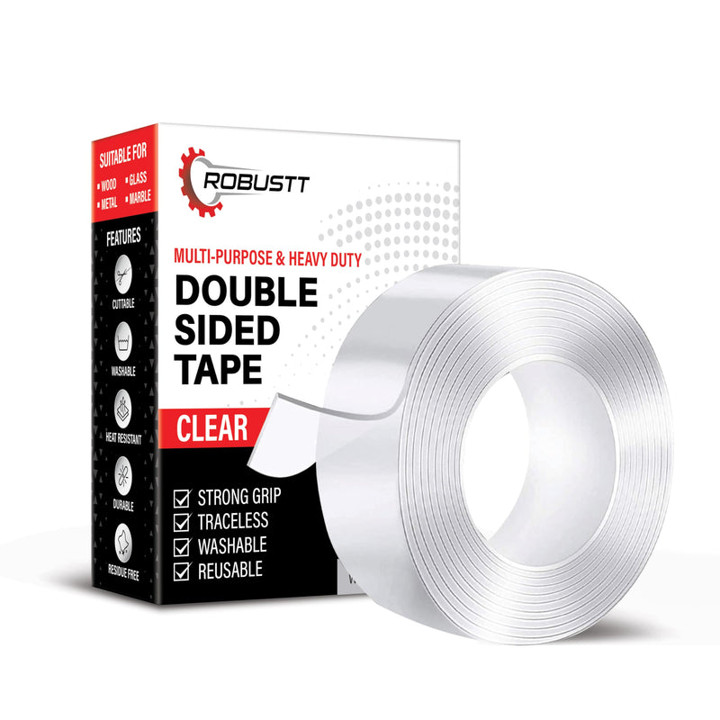 Robustt Double Sided Tape(Pack of 1) 3m x 3 Cm, Heavy Duty, Transparent IVY Grip Tape, Removable Traceless Mounting Best Suited for Wall Tape, Kitchen, Home Décor & DIY