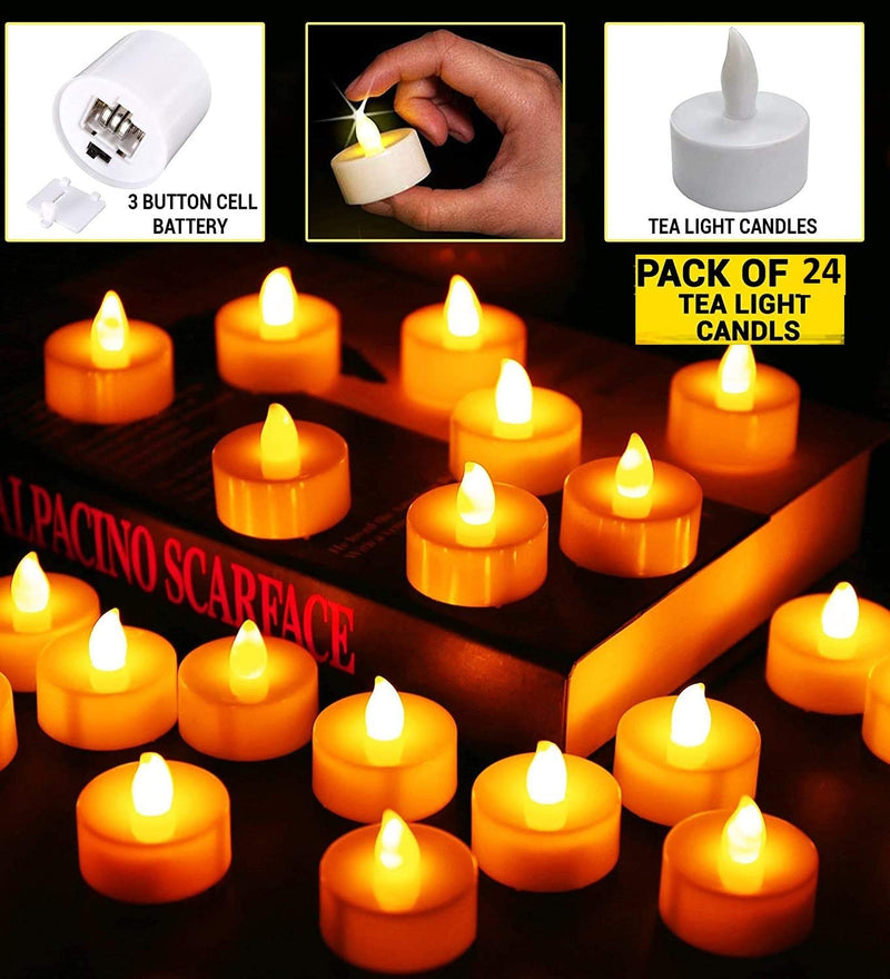 Battery Operated LED Candle Light Diwali Decoration Lights Tealight Wall Lighting Diya Home Decoration 24 Pcs