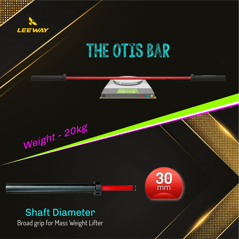 LEEWAY OTIS Olympic Barbell Bar 7.2 feet| Weight Bar 2200mm, 20kg Gym Bar for Heavy Weight Lifting Training Gym Fitness Workout| Weightlifting, Powerlifting, CrossFit| Gym Home Exercises rod Bar 30mm, Red & Black