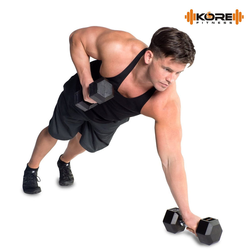 Kore Rubber Dm-Hexa-5Kg-Combo16 Dumbbells Kits, Black