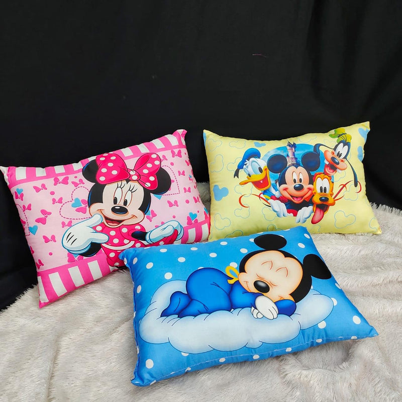 CROZYTONE Home Decor Cartoon Printed Toddler Kid's Silky Soft Microfiber Polyester Pillow Perfect for Travel (12"x18", Mickey Design)(PACK of 3) (PINK)