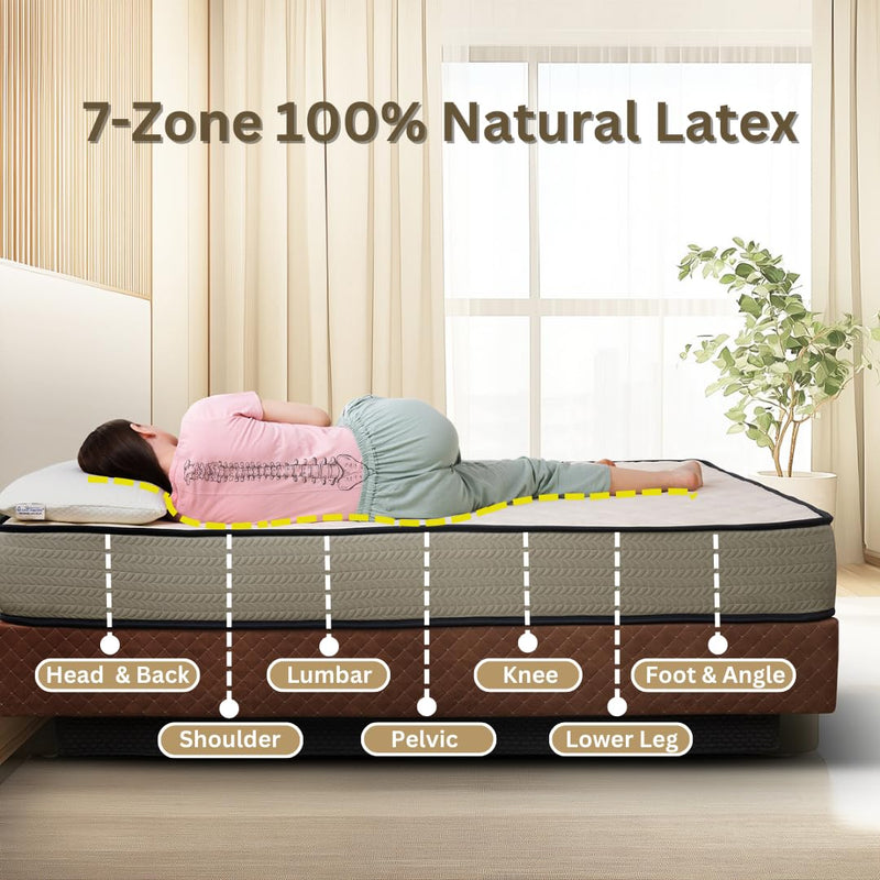 DREAMZEE Tavasya™ - Globally Certified 100% Natural Latex 7 Zone - Ultra Luxury Organic Mattress with Anti-Bacterial Shield (78 x 72 x 7 Inches)