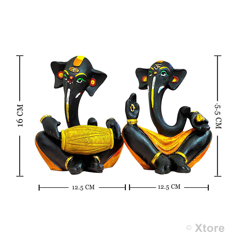 Xtore Resin Floating Ganesha Statues Decorative Showpiece | Spreads Positive Vibes (Pack of 2, Black & Yellow)