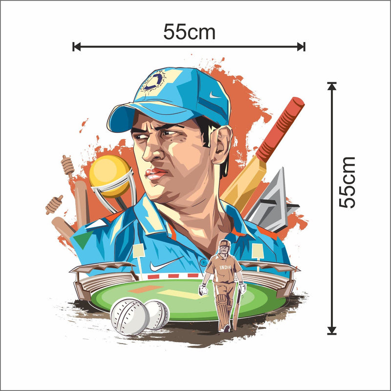 Sticker Yard Ms Dhoni Cricket Vinyl Wall Sticker for Living Room/Bedroom/Office and All Decorative Wall Stickers Size 55X55CM