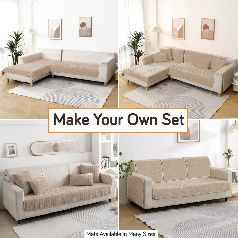 HOKIPO Premium Plush Sofa Cover Mats for L Shape and 1/2/3 Seater Sofa. Make Your Own Sofa Cover Set, Mat Length 90(D) x 180(L) cm, Beige (AR-5036-BGE)