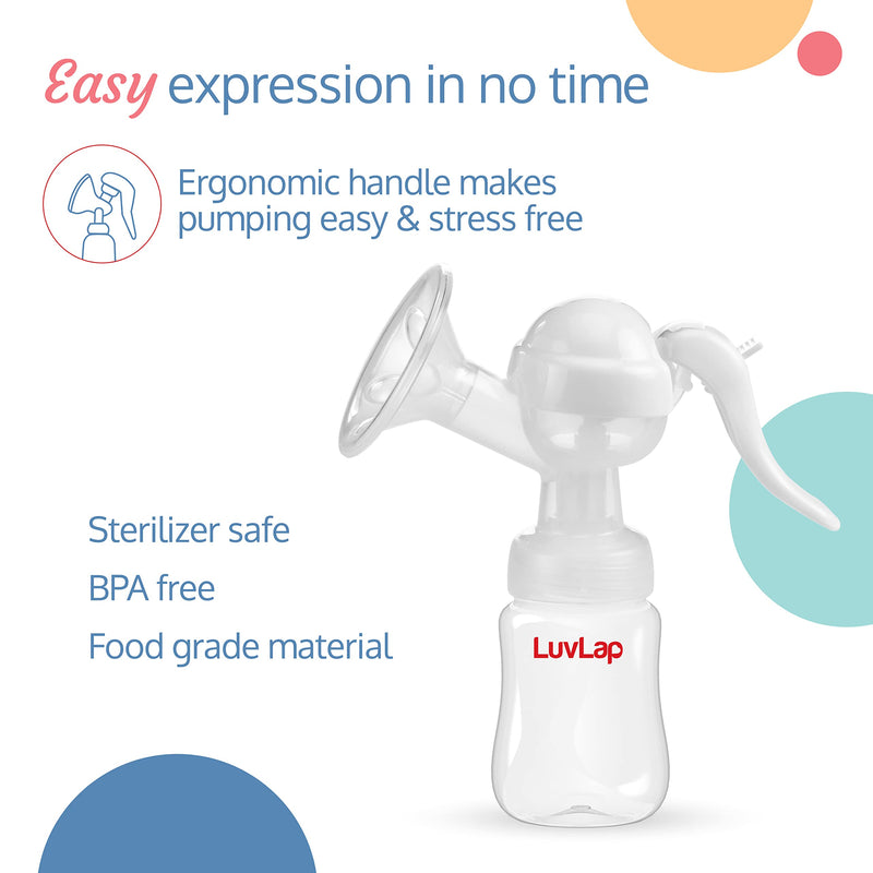 LuvLap Manual Breast Feeding Pump for Comfort and Easy One Hand Operation