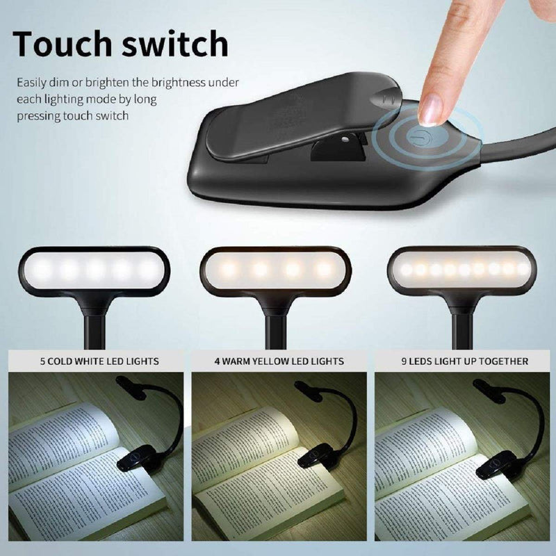 SHOPOPOYE Reading Light for Book - Study Table Night Reading Lamp for Bed Side Rechargeable USB LED Clip on with 3 Modes, ABS Plastic with 1.8W for Laptop,Stand -(1 Yr Warranty)(Black)