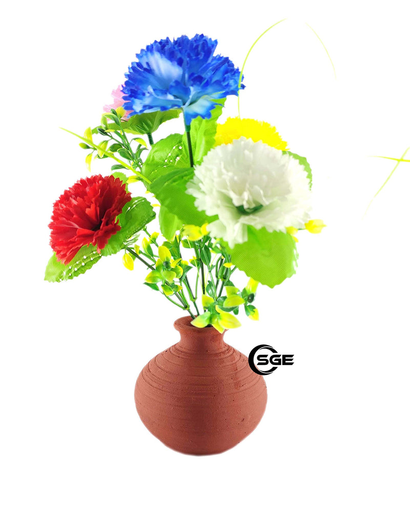 Shree Ganesh Enterprises Set of One Indian Clay Flower Vase - Natural Earthen Organic Clay Flower Pots – Eco-Friendly Home Decorative Handmade Clay Flower vase