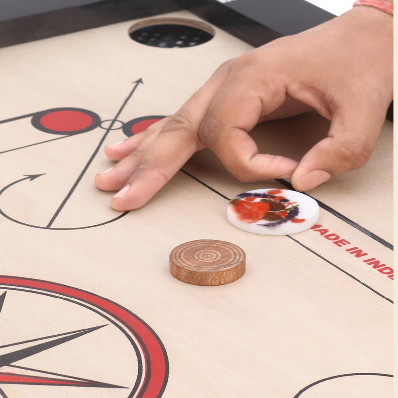 JTC Carrom Board 32 Inch Full Size Matte Finish for Kids Men Women Adults Serious Professional with Coins, Striker and Powder Made of Assam Plywood Carrom Board Best Smooth Board