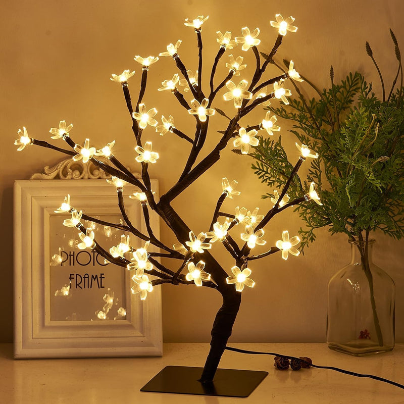 The Purple Tree LED Cherry Blossoms Bonsai Tree Lamp 18 Inch, 28 LED Silicon Tree Adjustable Branches for Room Decoration Night Light, Corded Electric (Warm White)