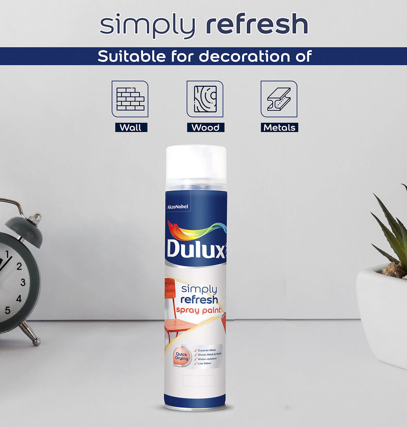 Dulux Simply Refresh Spray Paint | DIY, Quick Drying with Gloss finish for Metal, Wood, and Walls - 400ML (White)