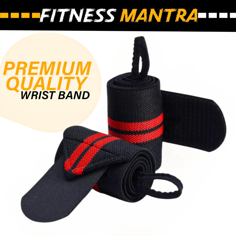 Fitness Mantra® Wrist Band for Men & Women Gym Accessories|Wrist Supporter|Wrist Wrap|Wrist Strap|Hand Grip Band|Weight Lifting Band|WristElastic Band|Size:- 18 x 3 Inches|Color Red|