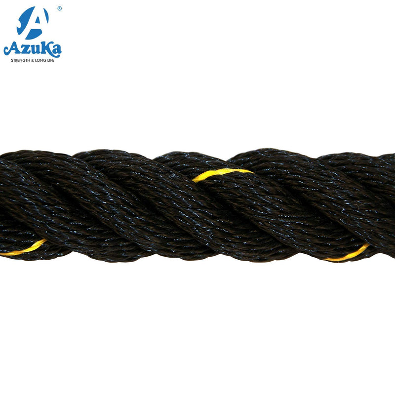 AZUKA® PP Battle Rope 1.5 inches X 50 Ft,Weight-9.5kg (Black & Yellow) + Anchor Wall Mount + Free Surprise Poster Inside