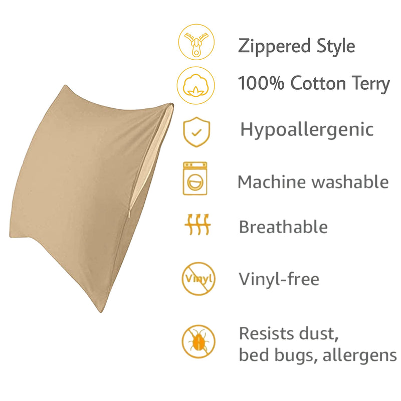 Trance Home Linen Premium Cotton Terry Waterproof Pillow Protector | Dust Mite - Bed Bug Protection | Pillow Protection Cover for Hair Oil and Fluids Spill (Standard, 18x28 inch, Brown)-Pack of 2