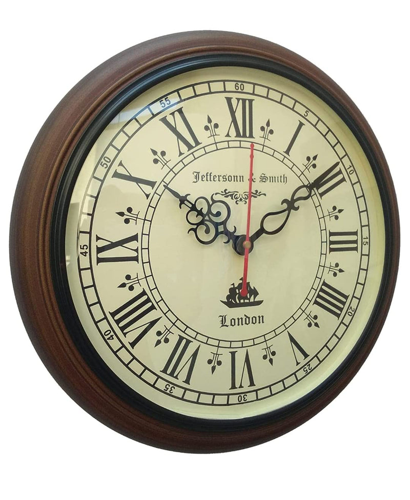 AHSKY Clock Handicraft Wooden Wall Clock 12 Inch Antique Style Art Unique Metal Wooden for Home Decor Style