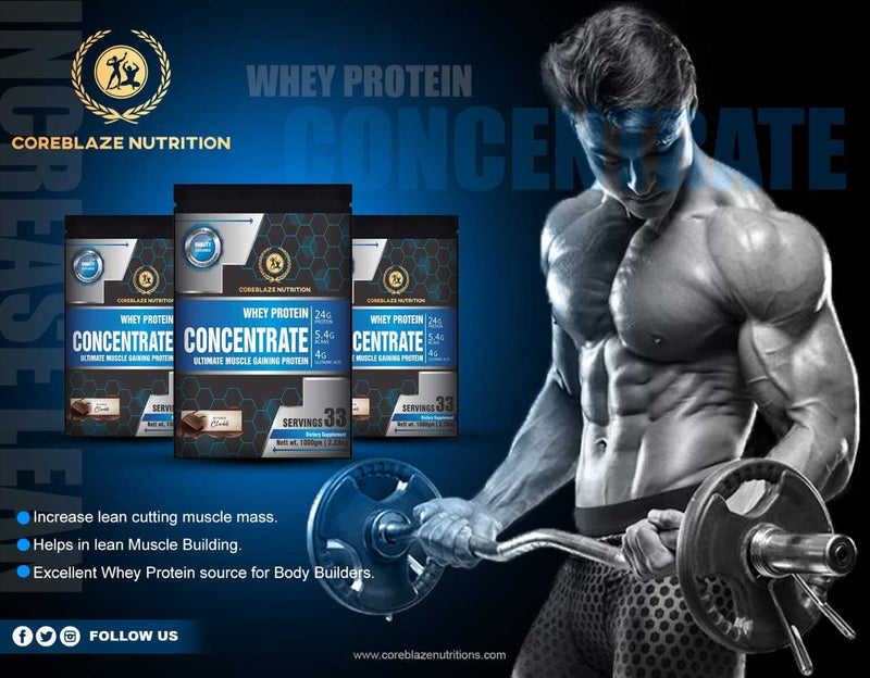 Coreblaze Nutrition Best Effective Whey Protein Concentrate 80%,24g Protein,5.5g BCAA.4g Glutamine (5 KG CONCENTRATE)