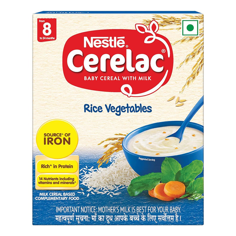 CERELAC Baby Cereal with Milk, Rice Vegetables , From 8 to 24 Months ,Stage 2, Source of Iron & Protein , Bag-In-Box Pack 300g