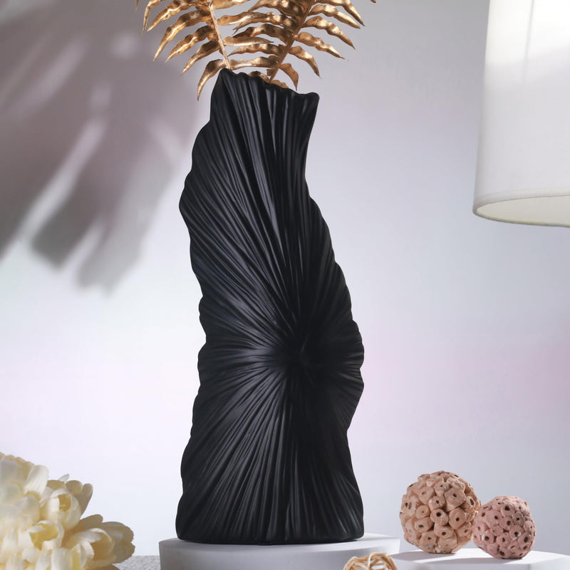 TIED RIBBONS Spiral Ceramic Vase for Flowers Plants Home Decor Living Room Bedroom Centrepiece Office Table Decoration Items (Black, 27.9 cm x 12cm)