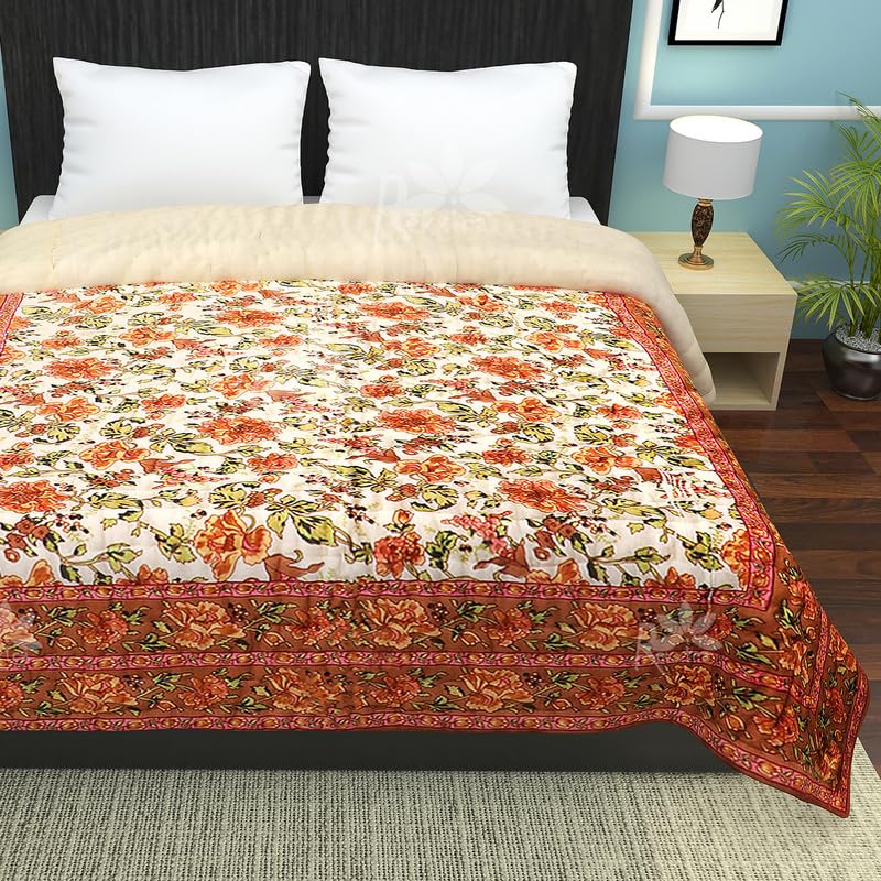 Jaipuri 240 TC Single Bed Organic Cotton Jaipuri Razai Bed Blanket Quilt for Winter Soft Light Weight Jaipuri Traditional Rajai (Mugle, Single)