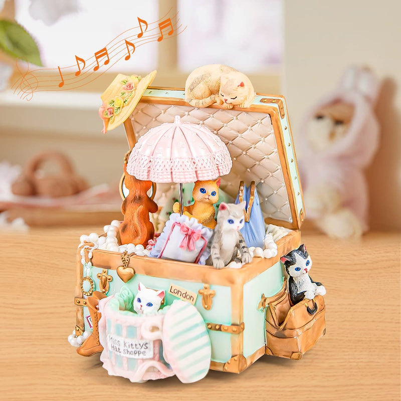 Cat Music Box Gift Birthday - Valentine for Girlfriend Women Wife Girl Daughter Cute Cats Jewely Musical Boxes Romantic Mechanism Personalized Home Bedroom Decoration/Melody Canon