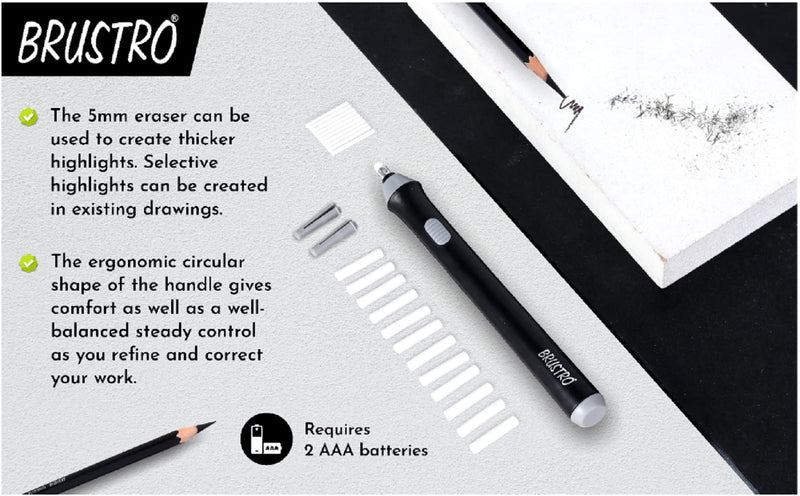 Brustro Slim Battery Operated Automatic Eraser, with 22 Refills and 2 Eraser Holders. (Batteries not Included)