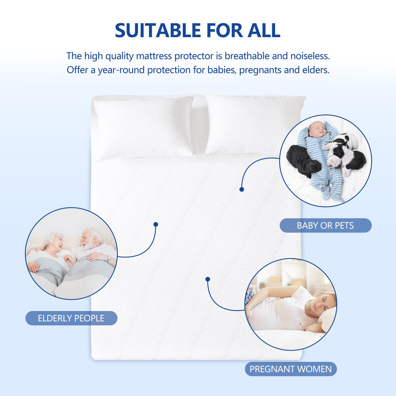 Twin Size 100% Waterproof Mattress Protector, Super Soft & Breathable Mattress Pad Stretches up to 18 Inches Deep Pocket Hollow Cotton Alternative Filling, Stain-Release & Vinyl Free Mattress Cover