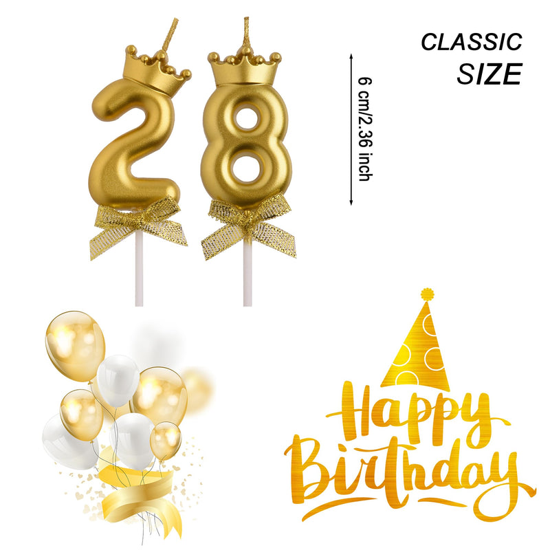 AOOLADA 28th 82nd Birthday Candles, Gold 82 28 Year Old Cake Topper Number Birthday Candles, Happy Birthday Party Decorations Gifts for Women Men