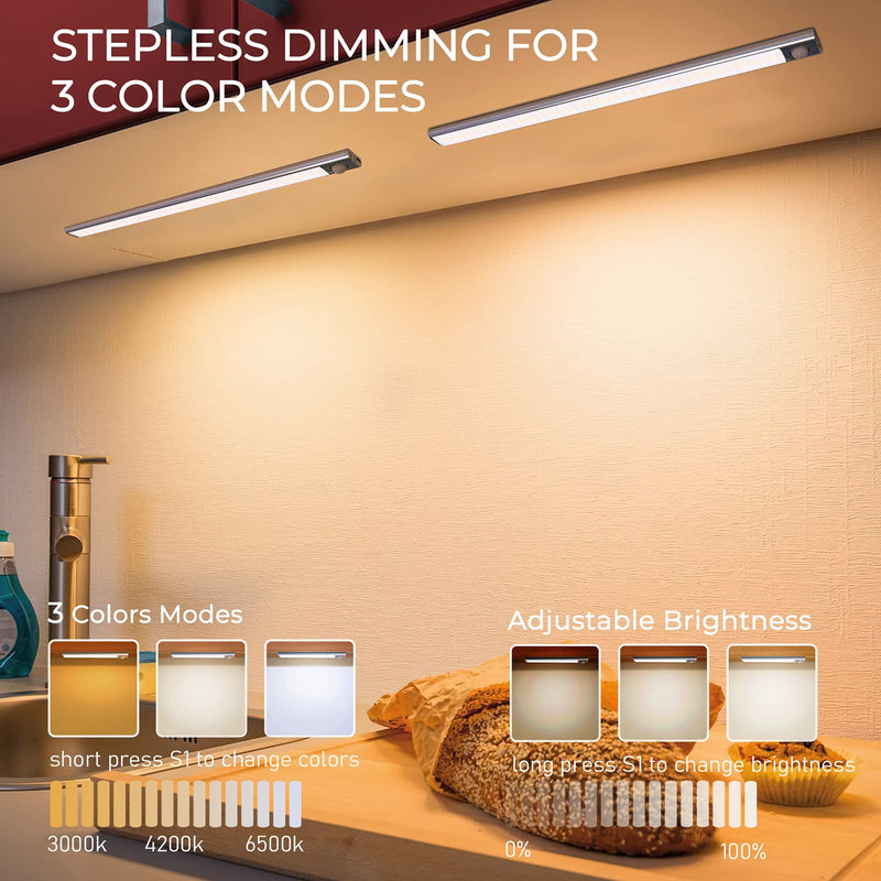 MERTTURM 160LED Rechargeable Under Cupboard Light[2pcs], Wireless Motion Sensor Closet Lights, 1800mAh Battery with Stepless Dimming, Magnetic Install for Wardrobe, Cabinet, Besides, Kitchen