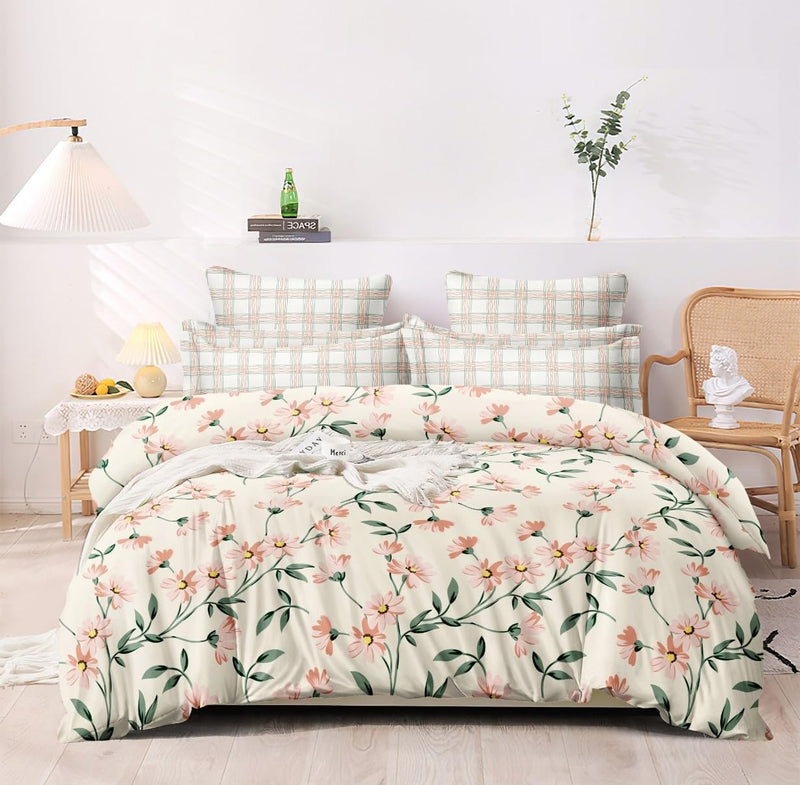 BOMBAY COTTON Live Delightful - BELLEZZA Premium BEDSHEET1 Bedsheet + 2 Pillow Cover 110 GSM Pollycotton Fabric Twill Sateen (SSI 1259 BELLEZZA WHITESSI 1259 BELLEZZA White GREE GREE)