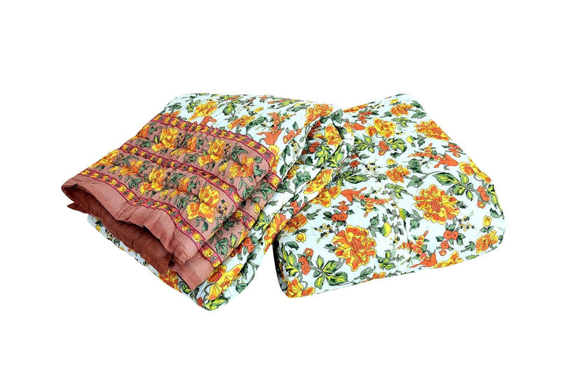 SIBLEY 220 TC Cotton Single Bed Razai/Quilt Hand Stiched Jaipuri rajai Set of 2 - Beige (85X55 INCH)