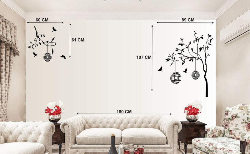 Walltech Combo of 4 Wall Sticker Love Birds with Hearts-(125 x 85 cms) | Tribal Lady-(180 x 60 cms) | Free Bird case Black-(150 x 115 cms) | Royal Peacock-(50 x 60 cms) - Material Vinyl