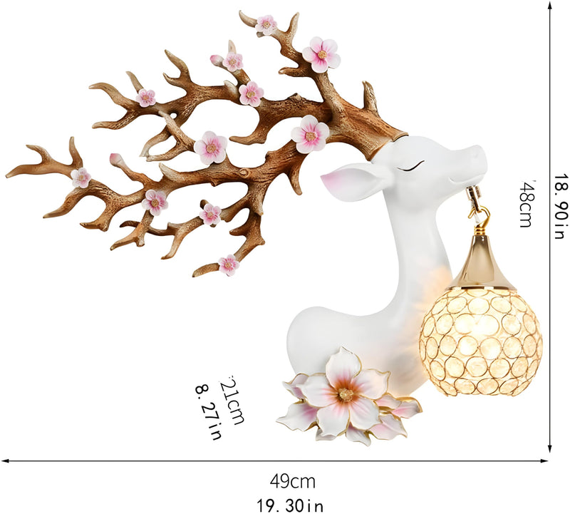 Solo Decor Deer Head Wall Mounted Showpiece Light Lamp, Antique Decorative Wall Lamp for Dinning Room, Bed Room 48L x 21W x 49H (White Pink)