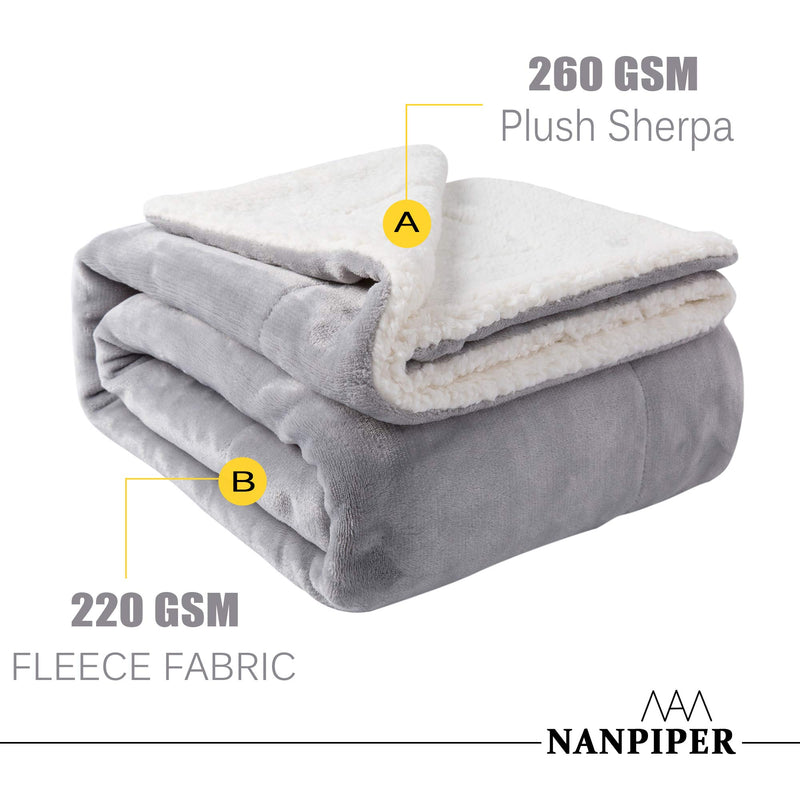 Nanpiper Sherpa Blanket Twin Thick Warm Blanket for Winter Bed Super Soft Fuzzy Flannel Fleece/Wool Like Reversible Velvet Plush Blanket (Light Grey Twin Size 60"x80")