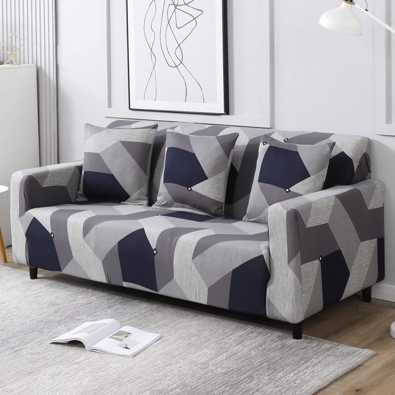 HOKIPO Elastic Stretchable Universal Sofa Cover 3 Seater (AR-4279-E14)( Geometric Grey)