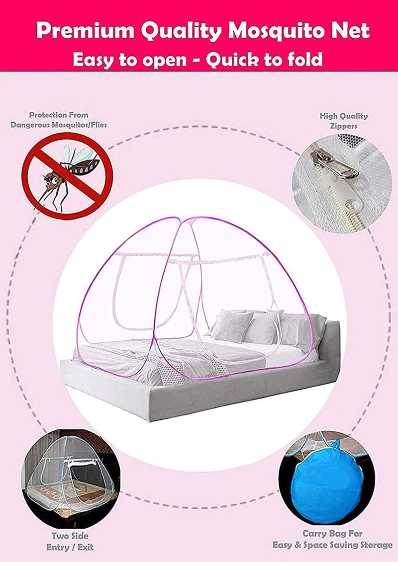 Kuber Industries Mosquito Net Foldable King Size (Double Bed) with Free Saviours 6.5 x 6.5 Feet (Blue)