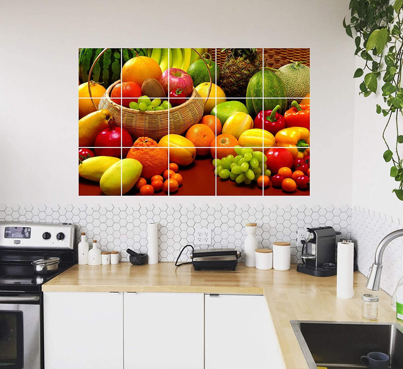 Kaushiki Collection Waterproof Kitchen Veg and Fresh Fruits Wallpaper/Wall Sticker Multicolour - Kitchen Wall Coverings Area (60Cm X 91Cm)