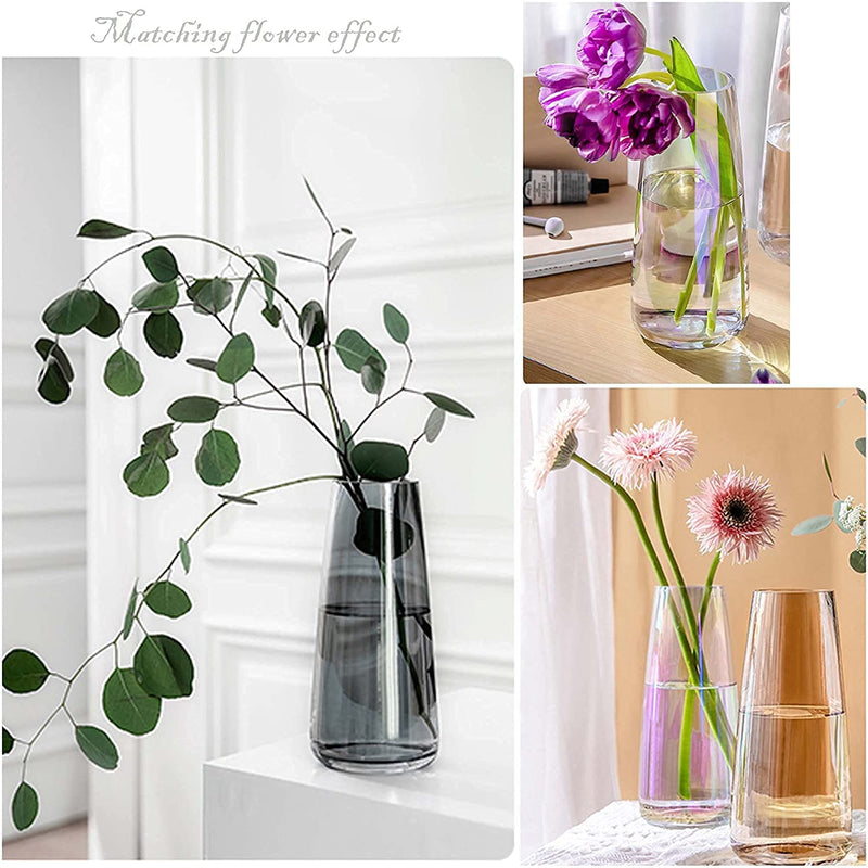 BELLU Glass vase for Decor Home Handmade Modern Large Flower vases for Centerpieces Living Room Kitchen Office Wedding 8.7 Inch (Black) (Grey)