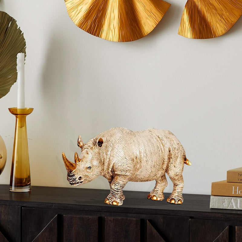 Xtore Home Decor Lucky Horned Rhino Statue Table Accent (Pack of 1, Off White)