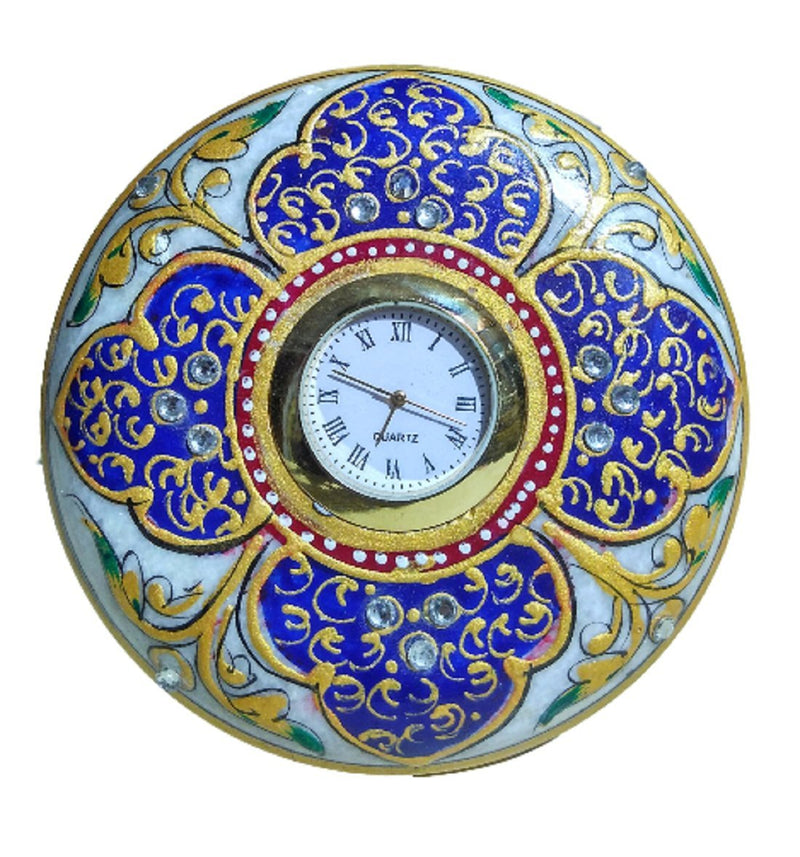 Marble Handicraft Desk Watch Special Unique for Home Decore or Office (10Cm Diameter)