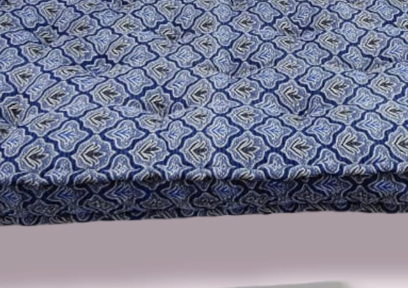 ATOOTFUSION Thick 5-Inch Cotton Box Mattress | Gadda Medium Firm Soft Cotton Mattress | Box Rectangle Type Single Bed Mattress (3X6 ft,with one Fiber Pillow) Blue Embroidery Design