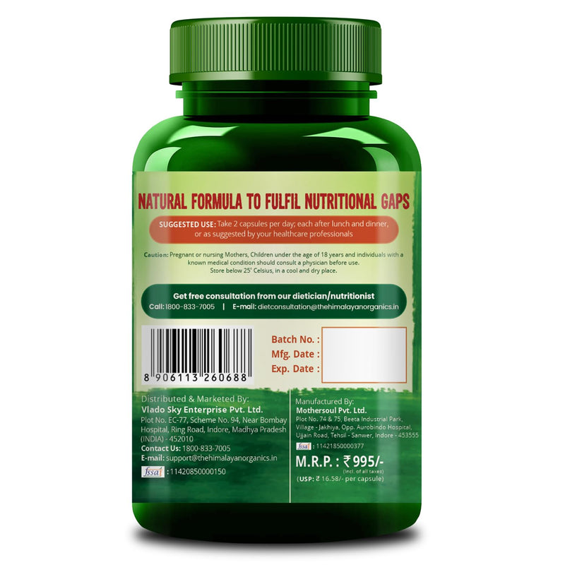 Himalayan Organics Plant Based Multivitamin 60+ Ingredients With Vitamin B1, B2, B3, B5, B6, B7, B9, B12, A, C, D, E, K, Calcium etc |Healthy Bones & Joints etc,Good For Men & Women - 60 Veg Capsules