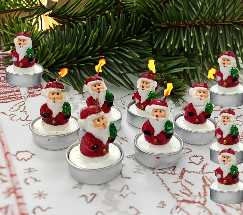 BITONA® 12 Piece Miniature Christmas Tea Light Candle Set Handmade Figures Santa Claus, for Christmas Home Decorations (12 Piece Box)