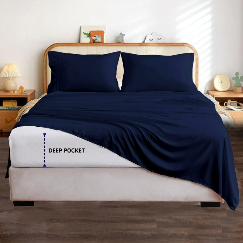 Jenylinen Twin Size Sleeper Sofa Bed Sheet Set (36" x 72" x 6") 100% Egyptian Cotton { Navy Blue Solid } 500 Thread Count!!