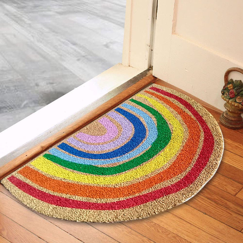 Mats Avenue Coir and Latex Backed Half Round Rainbow Pattern Door mat Multicolor 50X90 CM