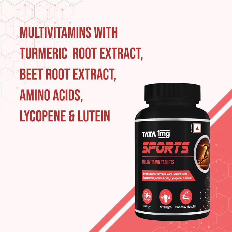 Tata 1mg Sports Multivitamin | With Zinc, Vitamin C, Vitamin D, Calcium and Iron,Supports Energy,Immunity,Performance & Stamina | Pack of 60 Tablets