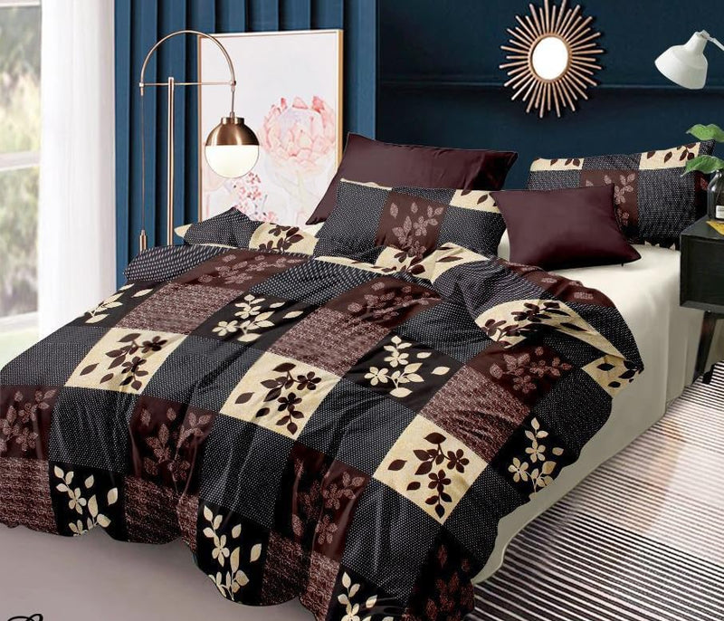 FIBRE TOUCH Queen Size 3D Printed BEDSHEET(90 * 90) with Pillow Cover(18 * 28)